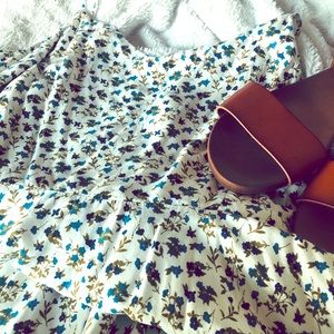 White thin strap floral print summer dress